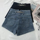 High Waist Denim Shorts Female Summer Korean Version of Ins Retro Metal Chain Design Sense A-line Wide-leg Pants