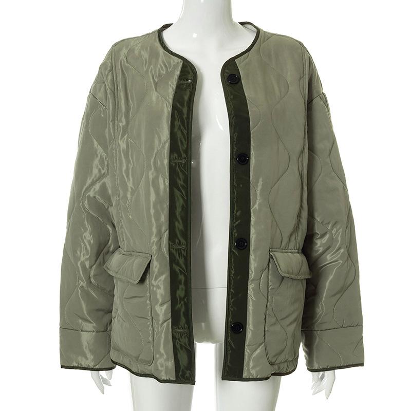 Parkas for Women Thick Warm Winter Jacket and Coats Big Pocket O Neck Army Green Padded Down Coat Loose Casual Female Outwear