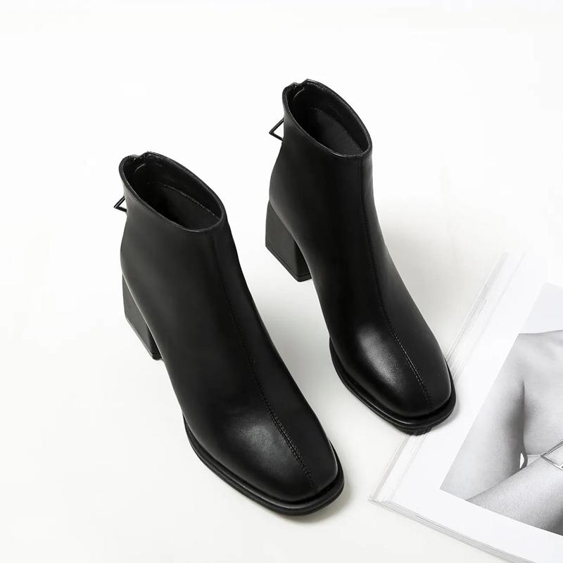 Women's Mid-heel Soft Leather Ankle Boots Chunky Heel Fashion Martin Boots All-match Plus Size Ladies Leather Boots