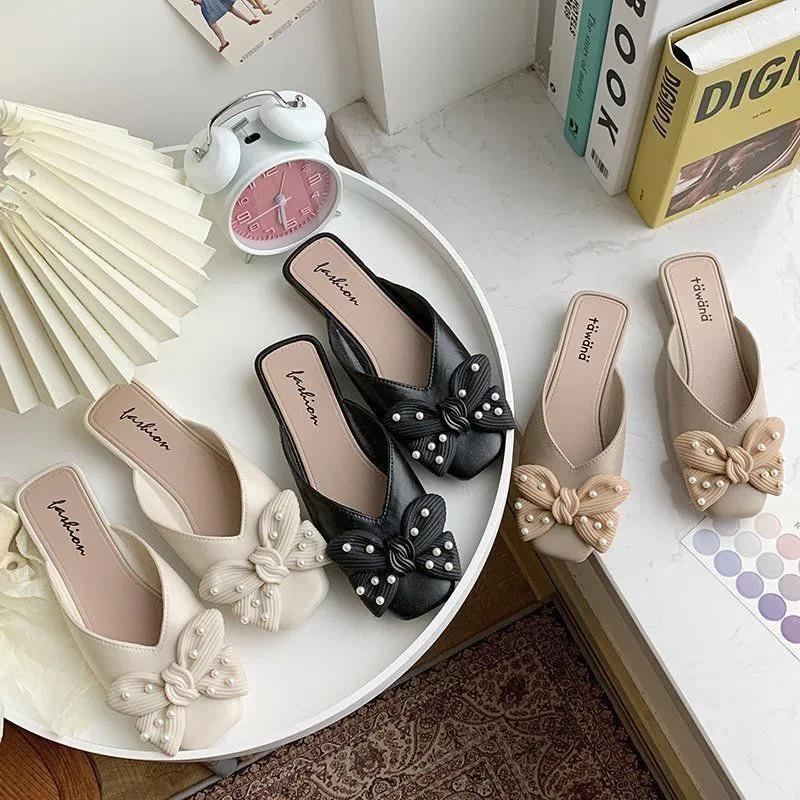 Slippers Women Summer Outer Wear Non-slip Wear-resistant Sandals and Slippers Bow Solid Color