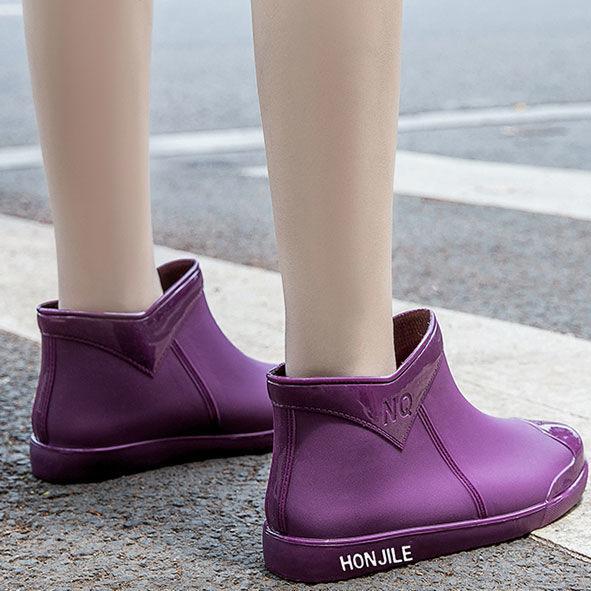 Women's Flat Waterproof Casual Working Rain Boots Female Plus Size All-match Rain Boots Non Slip Solid Color Water Shoes