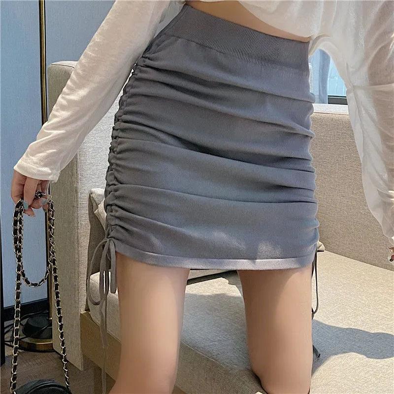 High Waist Drawstring Hip Skirt Sexy Pleated Mini Skirt Spring and Summer All-match Casual Thin Skirt