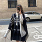 Loose Shawl Cloak Wear on Both Sides, Outer Cardigan Jacket Knitted Sweater Women's Temperament Shawl Cloak Sweater Plaid Cardigan