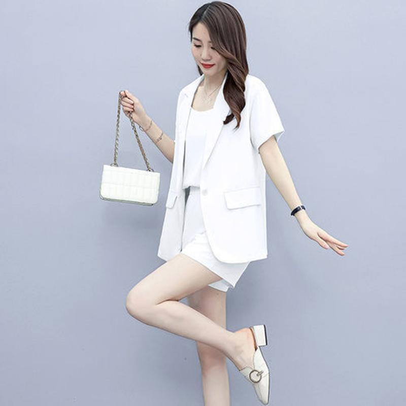 Suit Shorts Suit Women's Casual Temperament Three-piece Suit Short-sleeved Suit Jacket Shorts Suit Lining Casual Work Wear