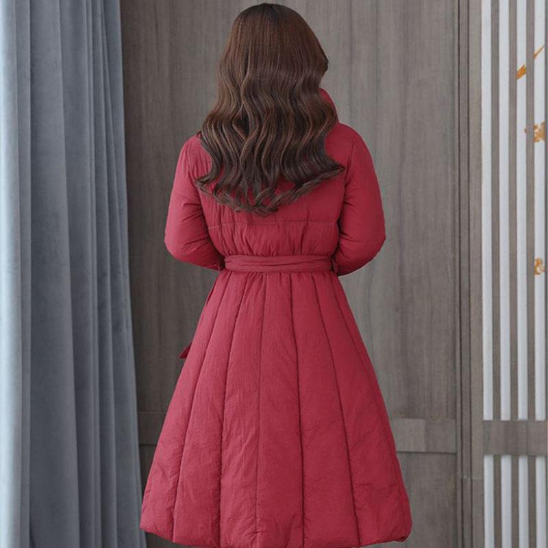 Long Down Jacket Fashion Casual Waist Belted Cotton Jacket Lengthened Thick Loose Over-the-knee Windbreaker Jacket
