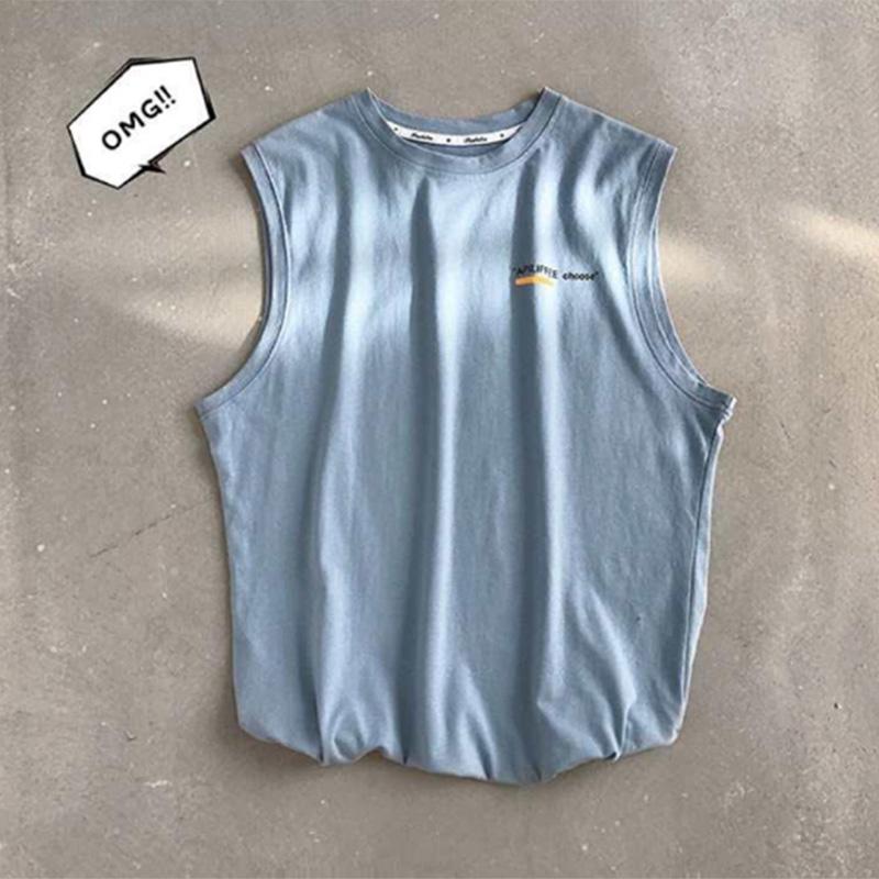 Vest Men's Vest Summer Outer Wear Sleeveless T-shirt Personality Trend Vest Sports Fitness Solid Color Printing