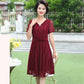 XL-XXXXXL Women's Summer Dress Middle-aged Mother Chiffon Veil Short Sleeve V-Neck Printing Mid-length Daily Wear