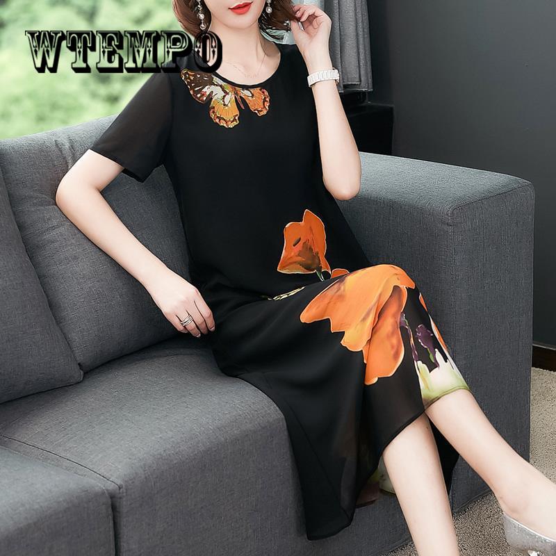 Casual Women Dress 2019 Summer Dress Short Sleeve Single Breasted Crown Print Elegant Party Dress