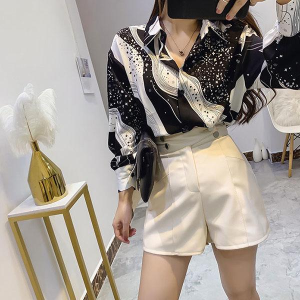 Long-sleeved Casual Tops Large Size Loose Chiffon Shirts Women's Spring and Autumn Lapel Elegant Printed Blouses