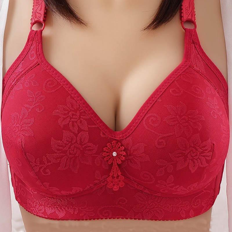 Women's Large Size Breathable Thin Section Gathered No Steel Ring Jacquard Collection Auxiliary Breast Adjustment Shape Comfortable Soft Bra