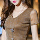 Summer Dress Women's Mesh Short Sleeve T-Shirt Large Loose Bright Silk Half Sleeve Backed Lace Short Sleeve