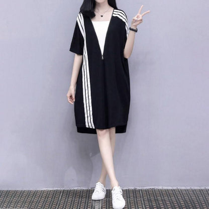Sweater Skirt T-shirt Skirt Spring Summer Plus Size Women's Zipper Loose Thin Sports Casual A-line Dress