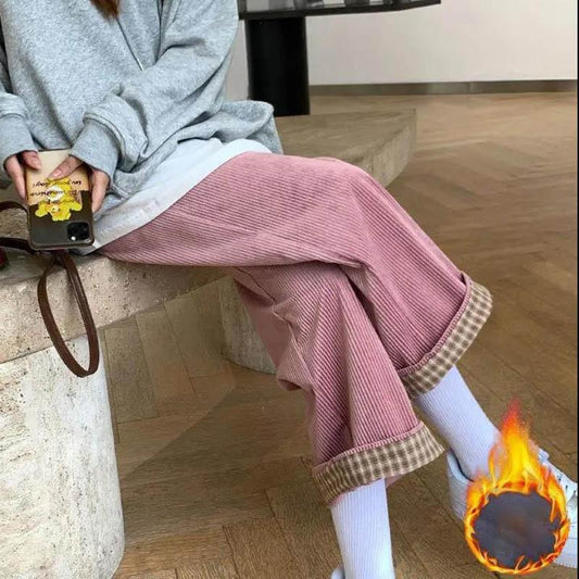 Corduroy Pants Women's Autumn and Winter New Korean Style Loose High Waist Wide-leg Pants Plus Velvet Thick Casual Trousers