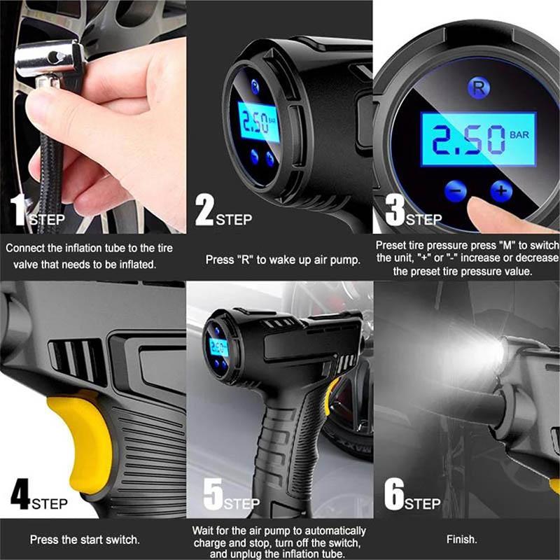 Car Tire Pump & Tire Pressure Monitor Smart Digital Displays Rechargeable Tire Inflator Equipment Auto Air Pump 120W
