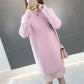 Long Faux Mink Fleece Sweater Winter Bottoming Sweater Thick Warm Knitted Lace Stitching Mohair Sweater Dress