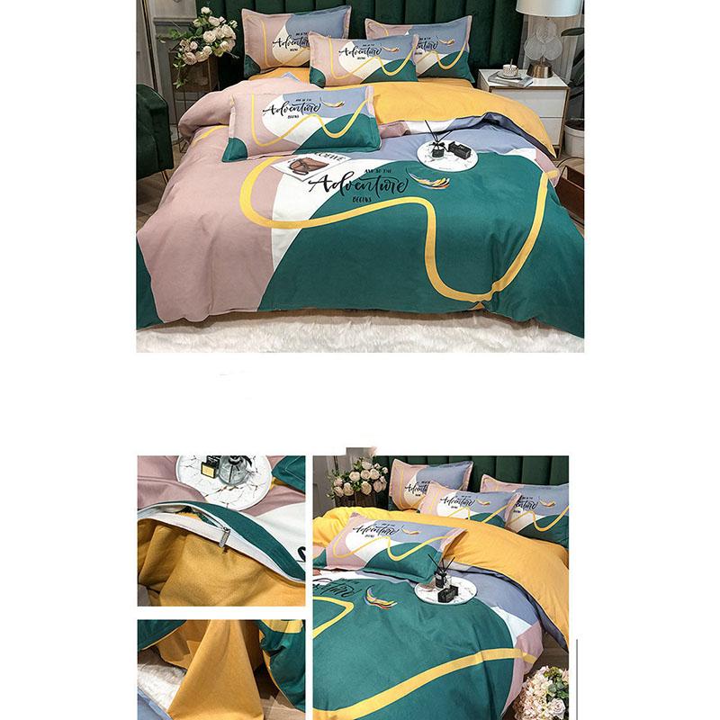 Naked Sleeping Sanded Four-piece Super Soft Korean Style Washed Cotton Bed Linen Quilt Cover Bedding