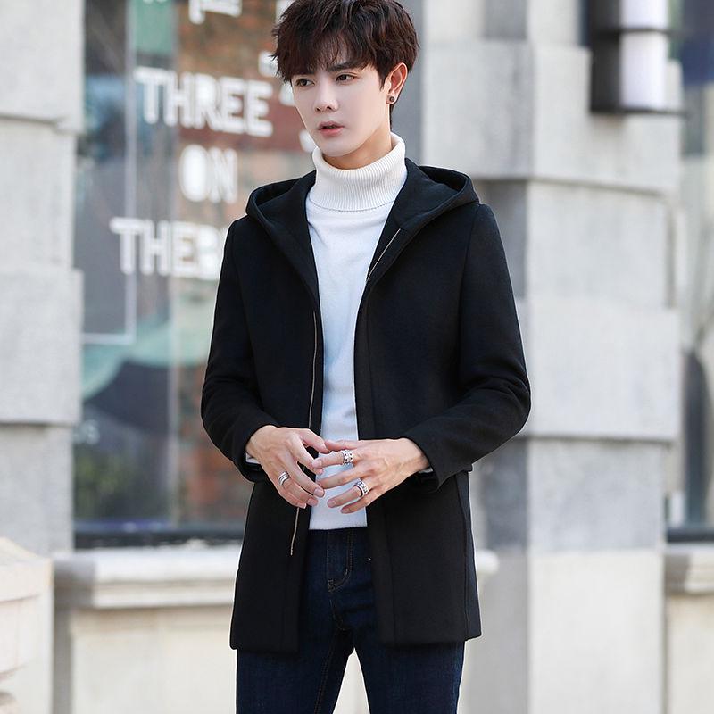 Winter Men's Jacket Men's Fashion Wool Woolen Coat Hooded Coat Men Winter Coat Warm Trench Coat