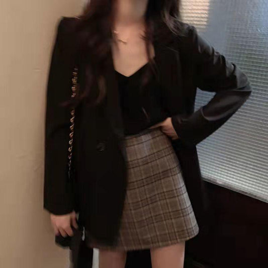 Loose Blazer Jacket Women's Autumn Korean Style Temperament Slim Top Professional Wear Suit Jacket Thin Long-sleeved Suit Jacket Solid Color Blazers