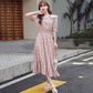 Women's Summer Dress with Waist and Thin French Retro Style Elegant and Sweet Chiffon Floral Mid-length Skirt Fabric Light and Breathable
