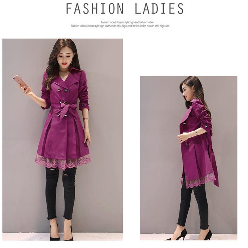 Spring and Autumn Windbreaker Mid-length Solid Color Slim-fitting Waist Large Size Slimming All-match Jacket Women
