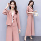 2PCS Women's Loose Wide Leg Pants Suit Spring/Autumn Fashion Casual Western Style Short Two-piece Set Elegant Trend Solid Sets Ladies Solid Color Suit