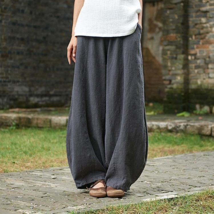 Linen Cotton Pants Linen Long Pants Wide Leg Pants Full Length Harem Pants Loose Maxi Trousers Fall Spring Long Plus Size Pants