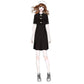 Pofulove Women Chinese O-neck Bow Dress Slim Short Sleeve Short Dress Stand Collar Black Dress