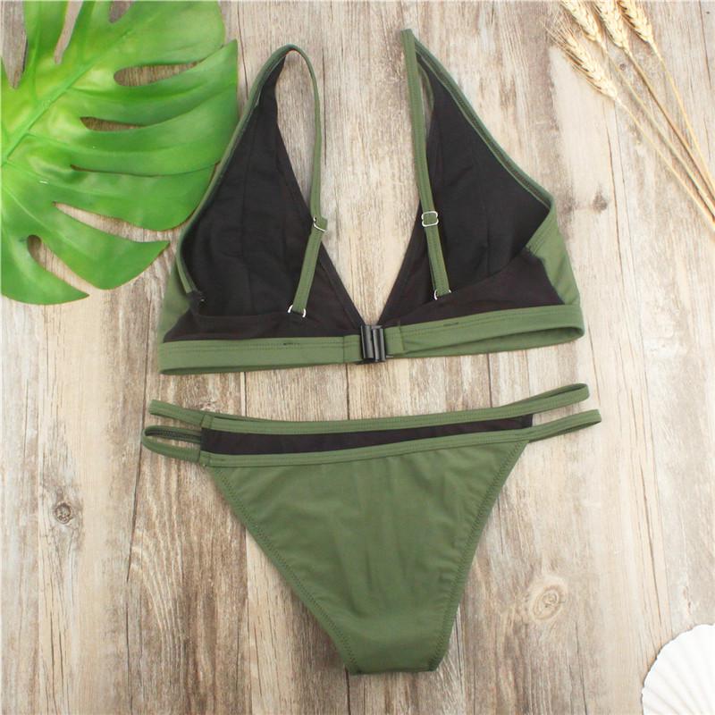WTEMPO Brand Fashion Army Green Mesh Swimsuit High Quality Bikini Solid Color Sexy Style