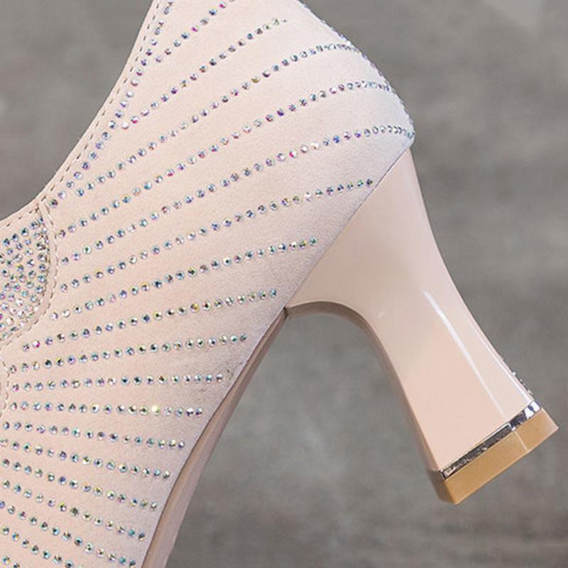 Temperament Pointed Toe High-heeled Shoes Women's Thick-heeled Deep Mouth Medium-heeled Pointed Toe Small Leather Shoes Single Shoes Bow