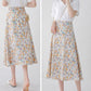 Women Summer Vintage Chiffon Floral Print High Waist Slim Versatile Elastic Waist A-line Holiday Long Skirt