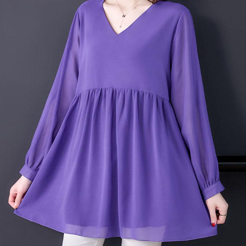 Fall Summer Women's Chiffon Sexy See Through Mesh Blouse Long Sleeve Transparent Solid Color Elegant TShirt Ladies Tops Pullover