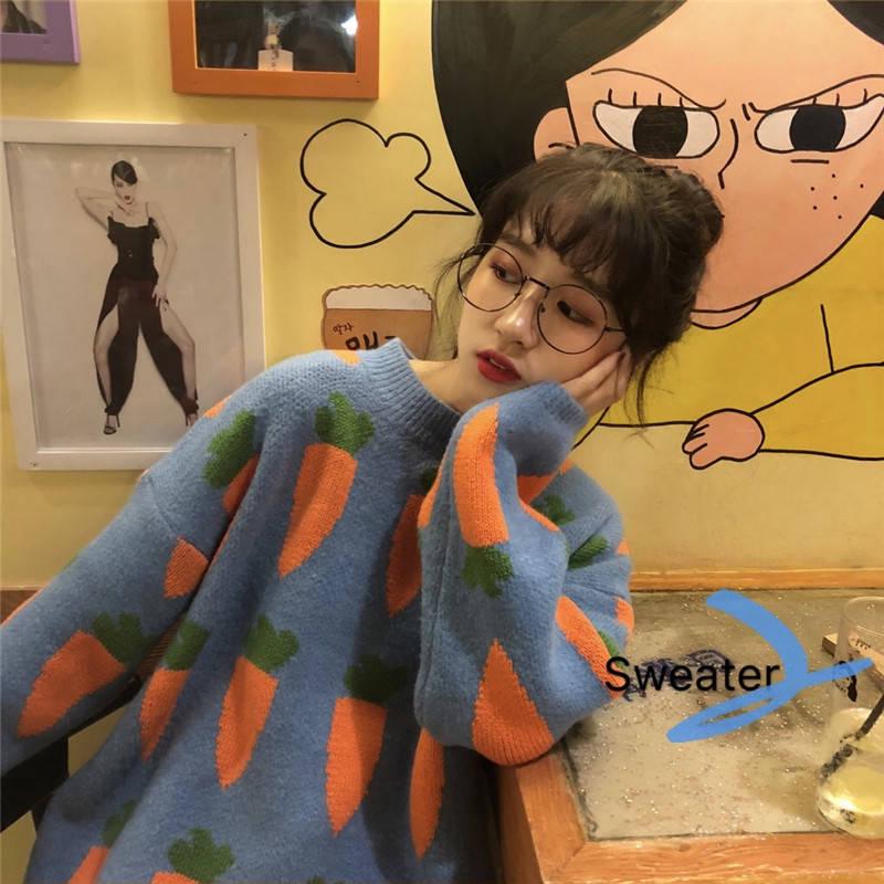 Autumn  Winter WOMEN'S Dress Korean Loose-Fit Versatile Fun Carrot Pattern Sweater Pullover Sweater