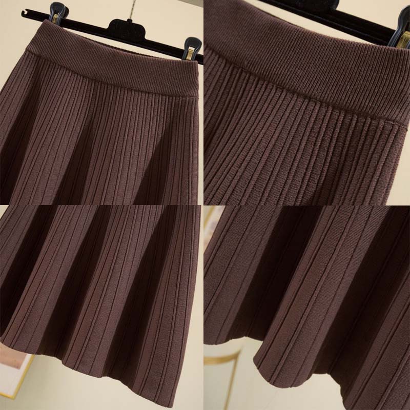 Women's Autumn and Winter Knitted Umbrella Skirt Warm High Waist A-line Skirt Short Large Size Drape Short Skirt