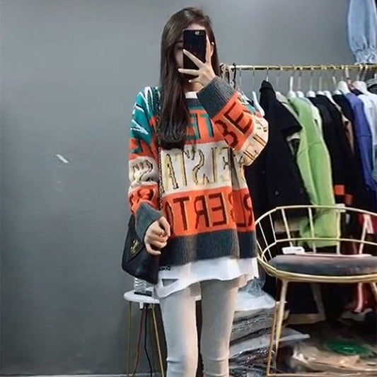 Sweater Loose and Lazy Female Outer Wear Korean Style Fall/winter Pullover Round Neck Casual All-match Long-sleeved Base