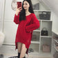 Spring and Autumn Sexy Mid-length Sweater V-neck Pullover Irregular Top Loose Hole Knit Sweater Dress
