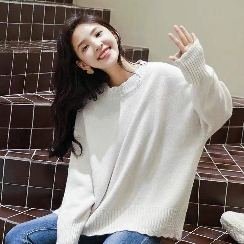 Autumn and Winter Sweater Women's Hedging Loose Solid Color Petal Collar Base Sweater