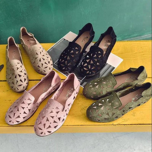 Loafers Women's One-pedal Breathable Flat-soled Single Shoes Two-wear Hollow All-match Soft-soled Casual Shoes Comfortable and Lightweight