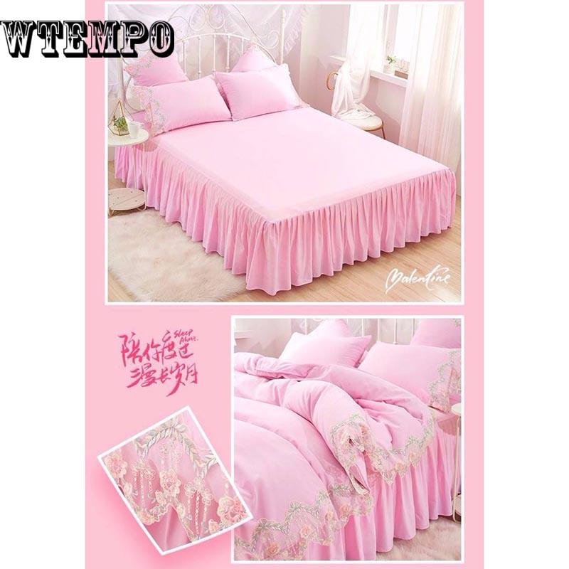 Princess Style Duvet Cover Set Cotton Bedding Sets Girls Cute Lace Bed Skirt Bedding Sets