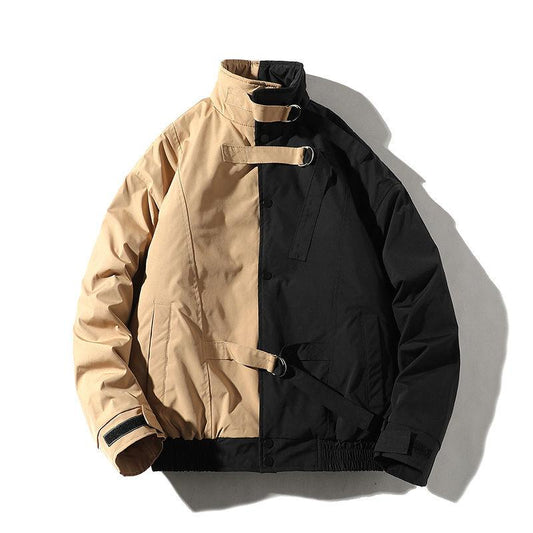 Men's Winter Thick High-neck Cotton-padded Jacket Tide Brand Color Matching Tooling All-match Large-size Warm Jacket