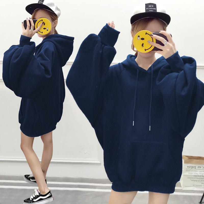 Plus Velvet Thick Long Solid Color Hooded Ladies Sweater