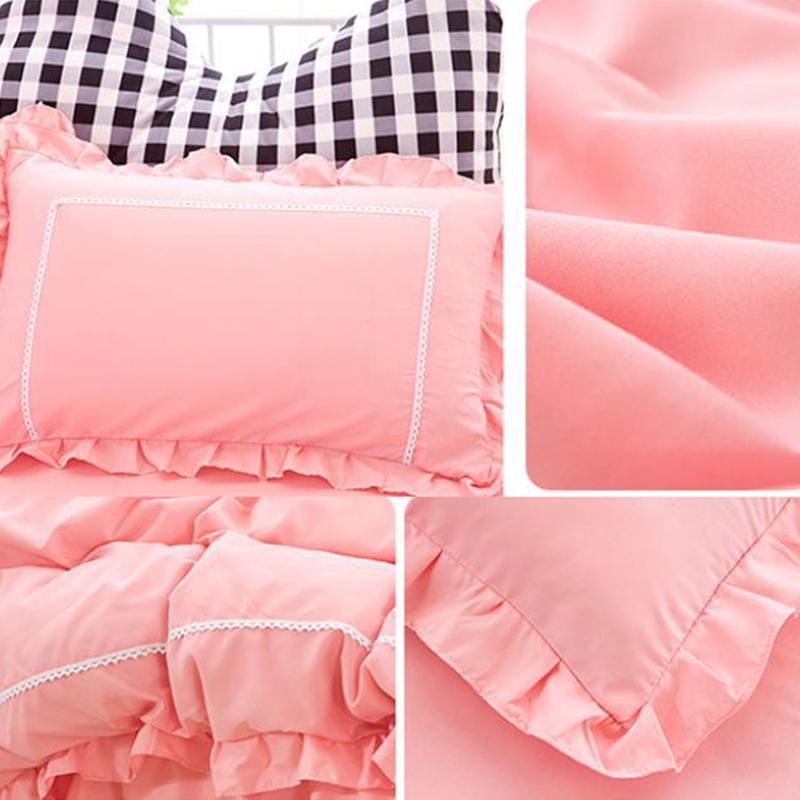 A Pair of Solid Color Lace Pillowcases for Student Dormitory Brushed Princess Style Pink Ruffled Pillowcases