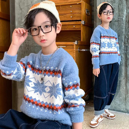 Boys and Girls Sweaters Autumn and Winter Children's Clothing Thickened Warm Bottoming Sweater Knitted Sweater