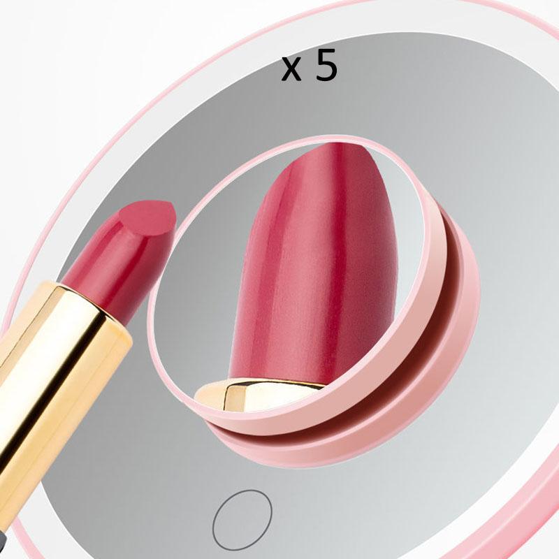 5 Times Magnifying Glass 3 Levels Ligthing LED Makeup Mirror Portable Travel Desktop Mirror Adjustable Touch Screen USB Charging