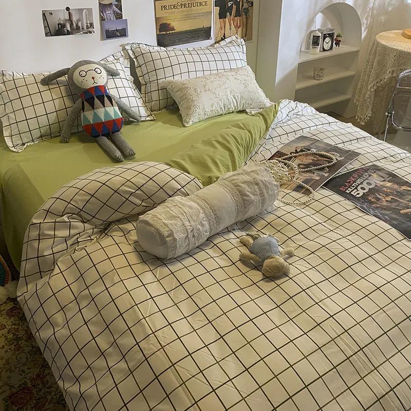 Simple Spring and Summer Love College Style Four-piece Bedding Set for Student Dormitory Blue Duvet Cover Four-piece Set