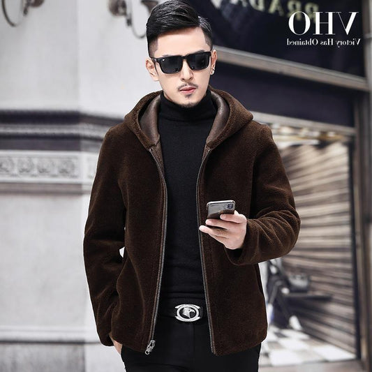 Sheep Shearing Men's Jacket Hooded Faux Fur Fur Jacket Fur Coat Wool Coat Thick Winter
