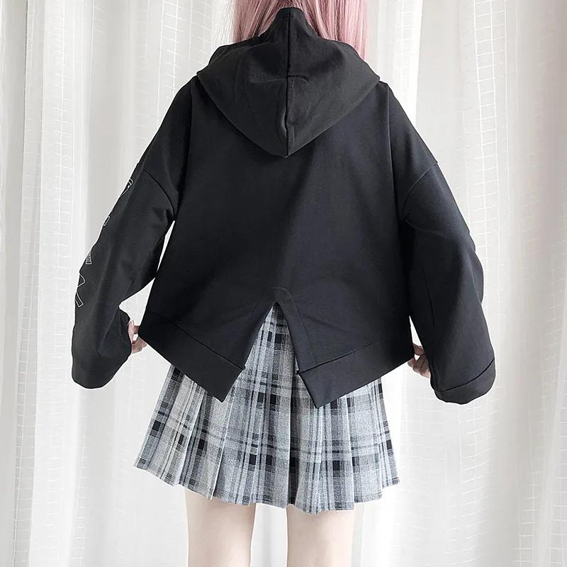 Women Hoodies Autumn Winter Fashion Pullover Sweatshirts Black Gothic Cropped Tops Plus Size Loose Casual Women Clothes