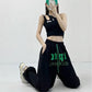 Women's High Waist Hip Hop Jazz Sports Pants Red Casual Leggings Hip-hop Alphabet Wide Leg Sweatpants