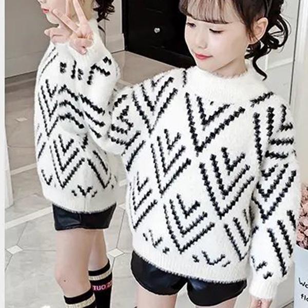 Autumn and Winter Thickened Children's Sweater Round Neck Knit Sweater Slim Long-sleeved Bottoming Shirt Little Girl Fashion Coat