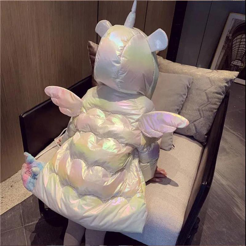 Girls Mid-length Bright Cotton-padded Jacket Winter Clothes Children's Hooded Cartoon Angel Plus Velvet Thick Warm Down Jacket
