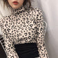 Pofulove Turtleneck Bottoming Shirt Women's Long Sleeve Leopard Warm Slim Wild Thin Plus Fleece Top